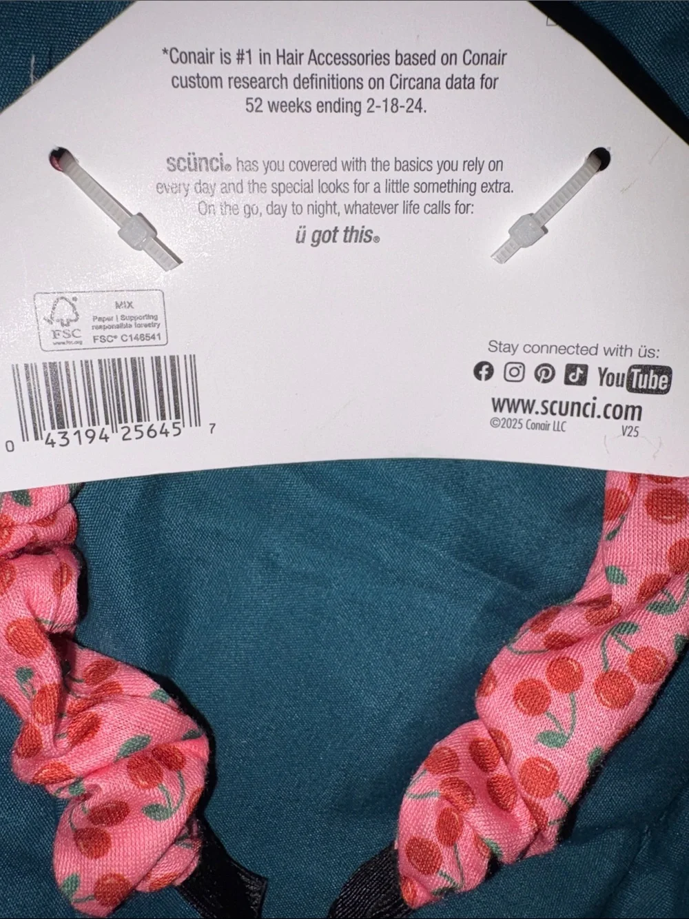 scunci Pink Cherry Print Headband and Flower Clip Set